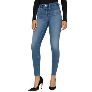 Good American Good Legs Jeans Raw Hem Women Size 4 Waist 27 Blue Denim High Rise